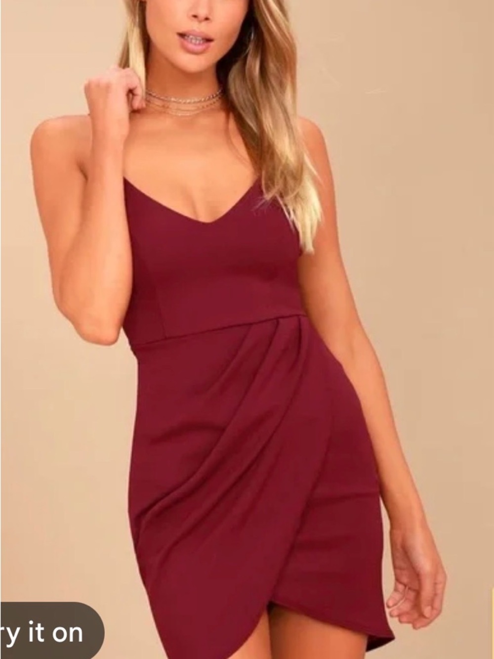 Lulu's Burgundy Draped V-Neck Mini Dress